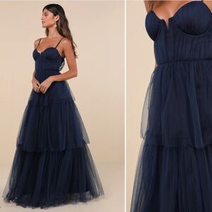 LULU's Prom Wedding Boho Sexy Elegant Tiered Ruffles Tulle Chic Boho Maxi Dress